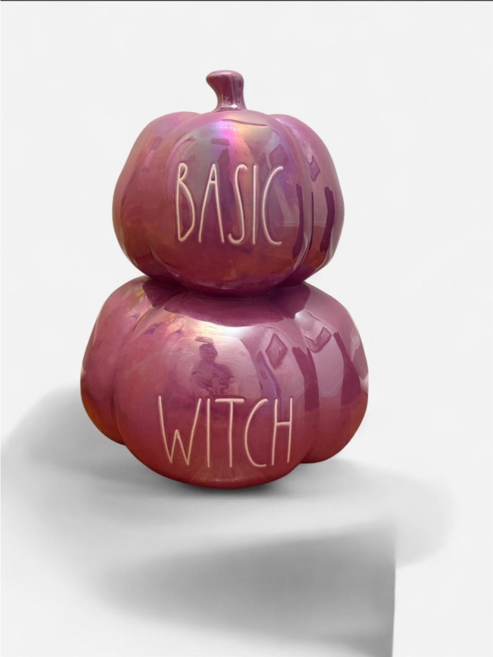 Rae Dunn Basic Witch Purple iridescent pumpkin stack
